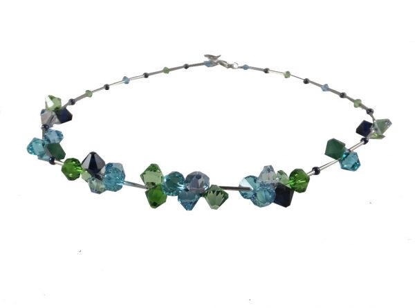 8163PH0 Halskette blau-grün mit hochwertigen Glaskristallen
