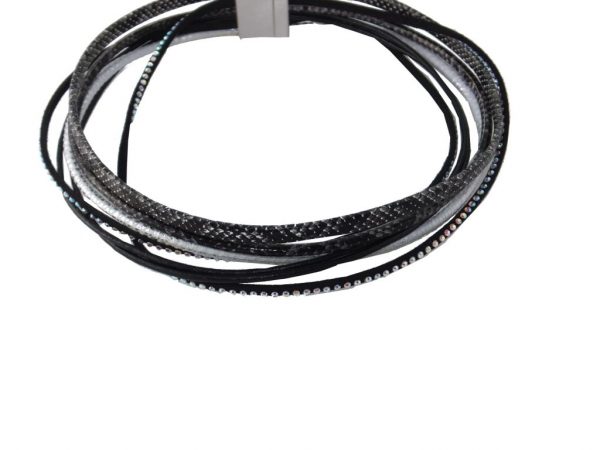 6817CA6schwarz Leder-Arm-oder Halsband mit hochwertigen Glaskristallen