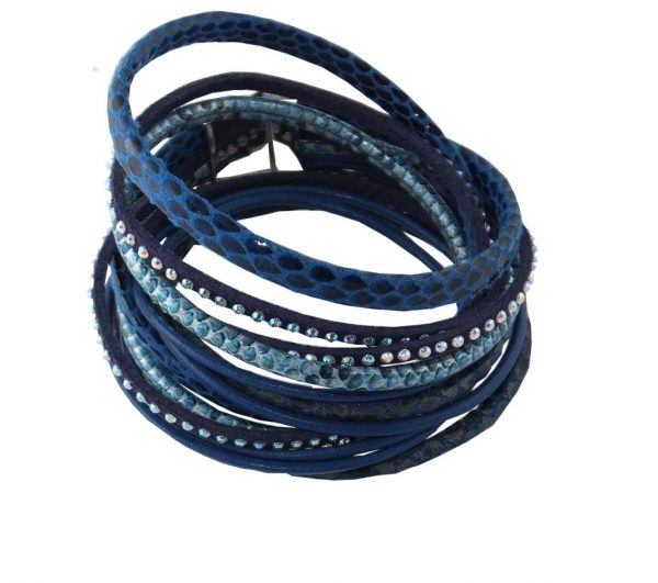 6817CA6blau Leder-Arm-oder Halsband mit hochwertigen Glaskristallen