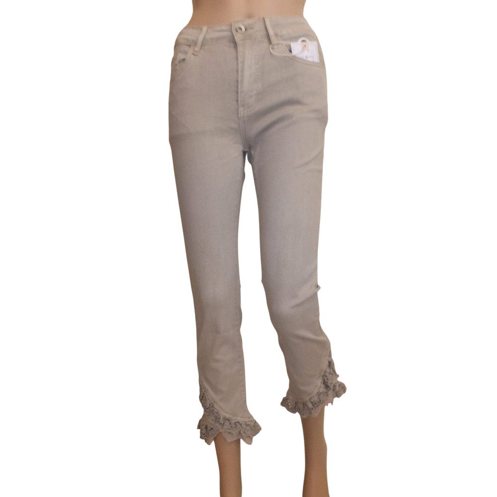 10091OJ6 verzierte Jeanshose taupe Gr 36, 38, 40 u 42 10091OJ6 verzierte Jeanshose taupe Gr 36, 38, 40 u 42