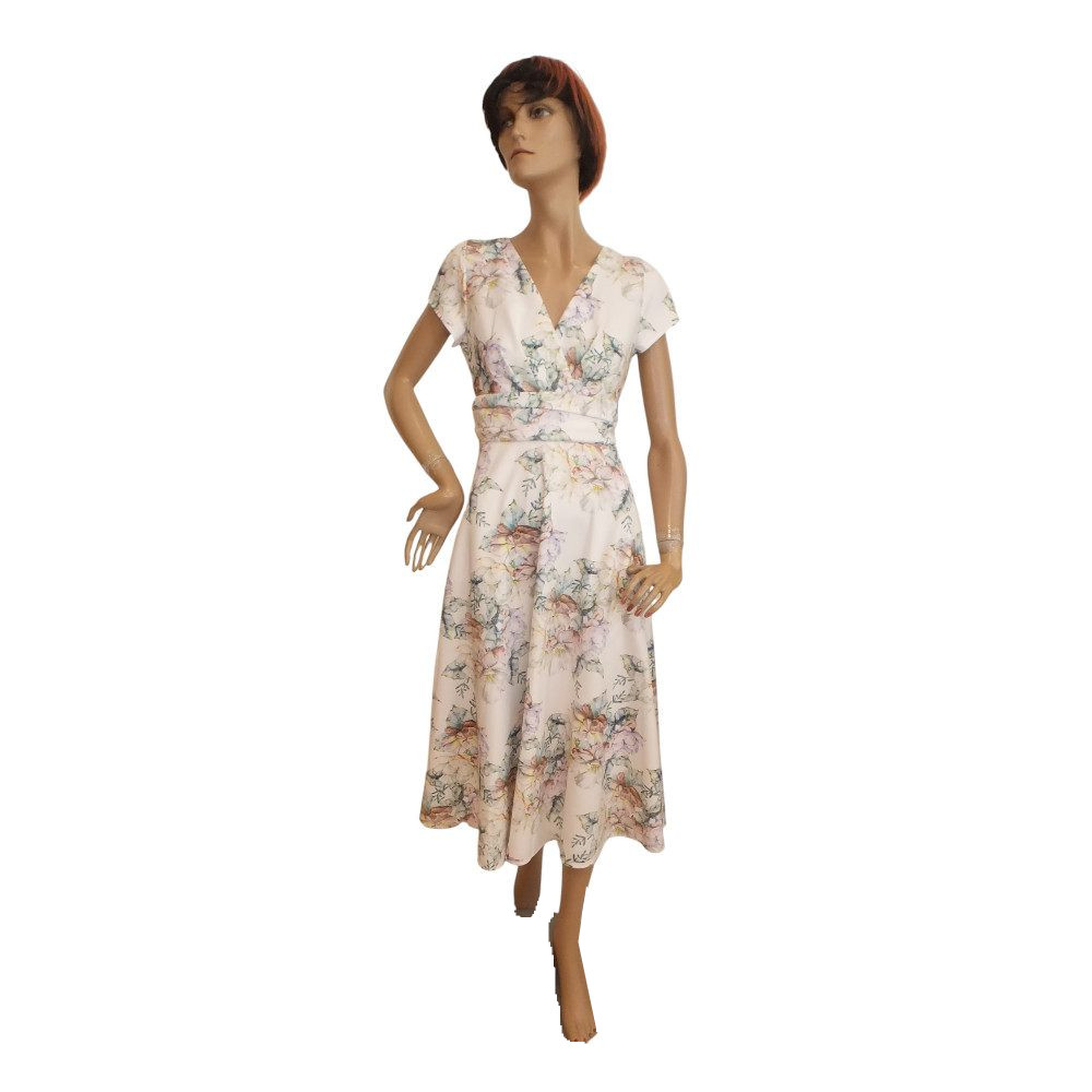 10133SK6 Swing Maxi Kleid creme-bunt Gr 36 u 38 10133SK6 Swing Maxi Kleid creme-bunt Gr 36 u 38