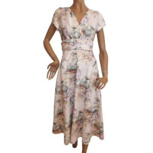 10133SK6 Swing Maxi Kleid creme-bunt Gr 36 u 38