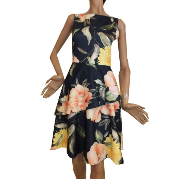 8866SK2 Swing Kleid Blumen blau-gelb Gr 36