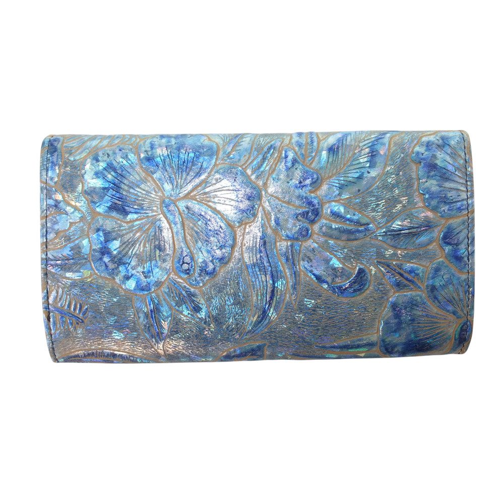 10139DG6 große déqua G9 Unikat Geldbörse Blume metallic-hellblau 10139DG6 große déqua G9 Unikat Geldbörse Blume metallic-hellblau