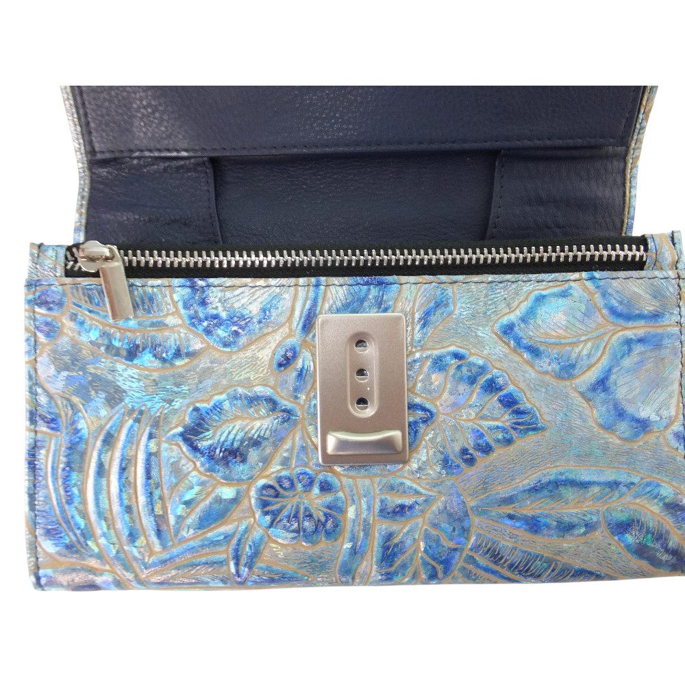 10139DG6 große déqua G9 Unikat Geldbörse Blume metallic-hellblau 10139DG6 große déqua G9 Unikat Geldbörse Blume metallic-hellblau