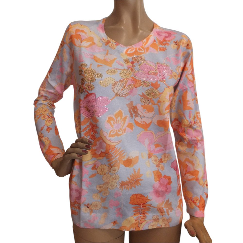 10165MP6 Pulli Missy hellblau-orange-rose Gr 36, 38 und 40 10165MP6 Pulli Missy hellblau-orange-rose Gr 36, 38 und 40