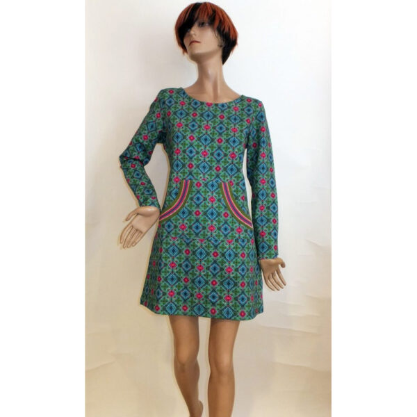 8967LK2 Lalamour Kleid grün-petrol-pink Gr 36, 38 u 40