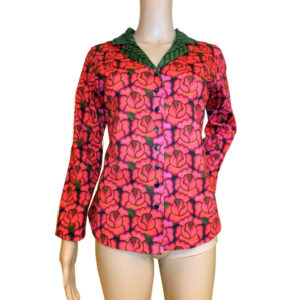 8973LB2 Bluse Lalamour grün-rot Blumen Gr 38 u 42