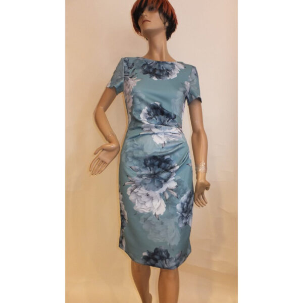 9087SK3 Swing Kleid Blumen türkis Gr 34, 38 u 42