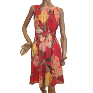 9254SK3 Swing Kleid rot-gelb Gr 38 u 44