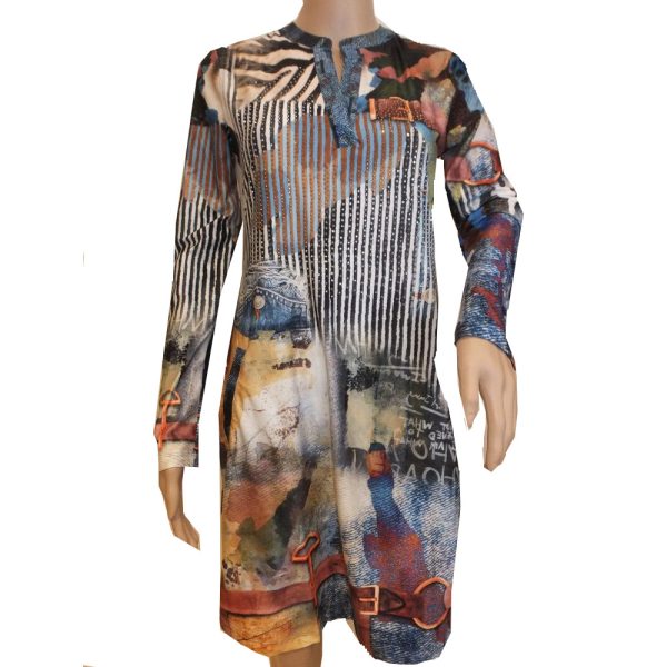 9333MK3 Missy Kleid braun-bunt Gr 40 u 42