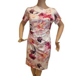 9368SK4 Swing Etui-Kleid Blumen weiß-pink Gr 46,48 u 50