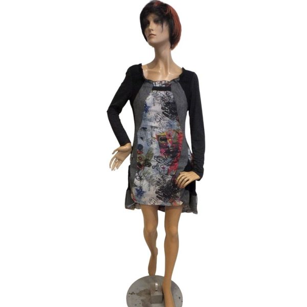 9738BK4 Kleid grau-bunt Gr 38