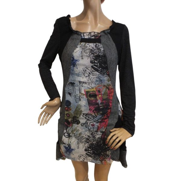 9738BK4 Kleid grau-bunt Gr 38