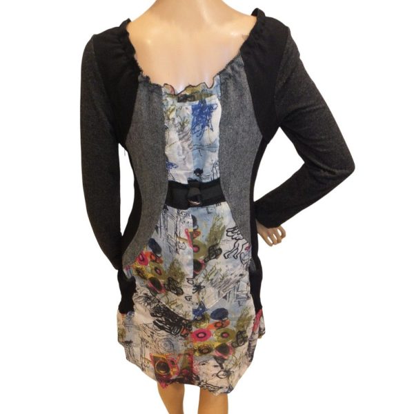 9738BK4 Kleid grau-bunt Gr 38