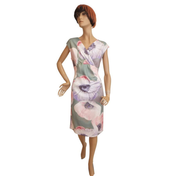 9893SK5 Swing Etui Kleid grün-rose Gr 38 u 40