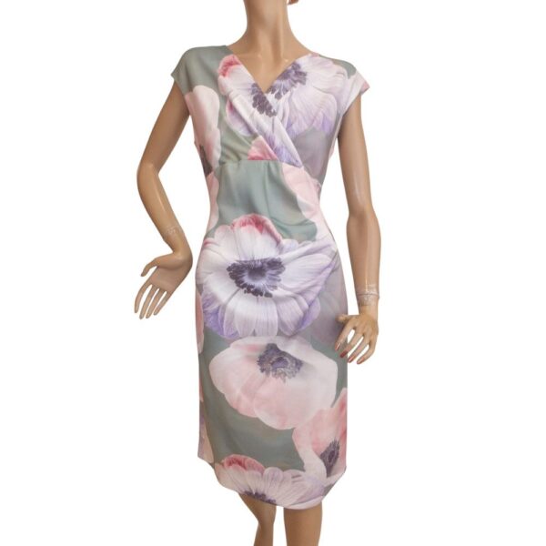 9893SK5 Swing Etui Kleid grün-rose Gr 38 u 40