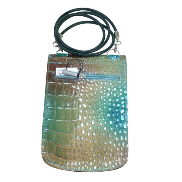 9920DT5 déqua Unikat Crossovertasche Kroko türkis-braun-silber